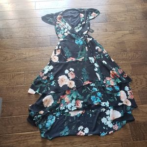 INC Flutter Sleeve Wrap Maxi Dress Floral Size 6